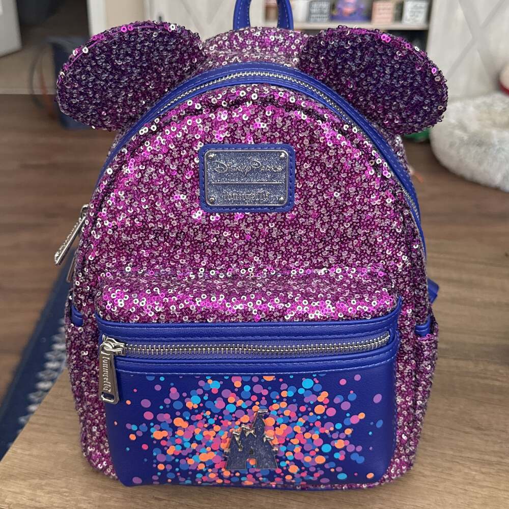 Loungefly Disney Disneyland Paris 30th Anniversary Purple Sequin Mini‎ Backpack